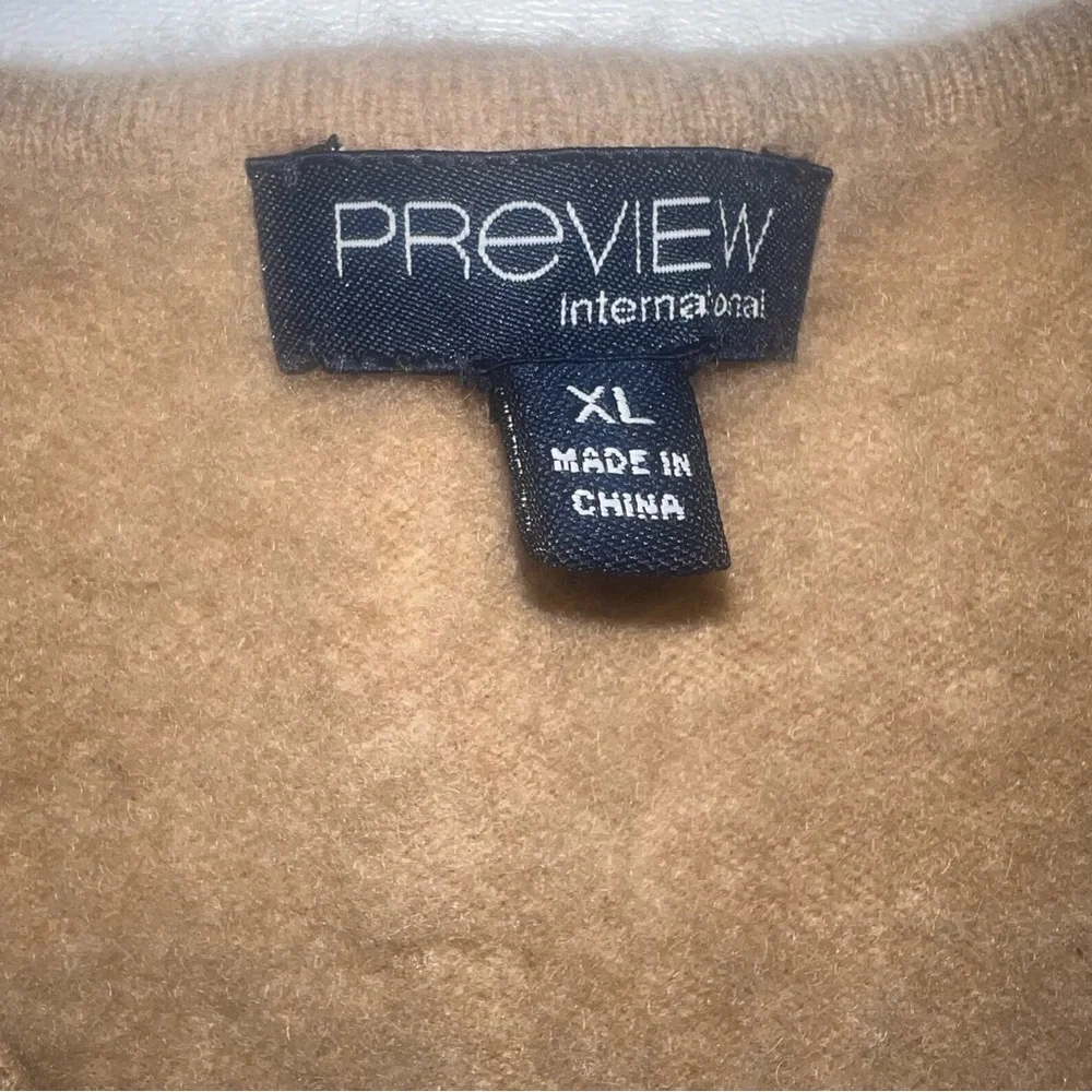 Preview International Women’s Camel Cashmere V-Neck Button Up Cardigan Sz XL